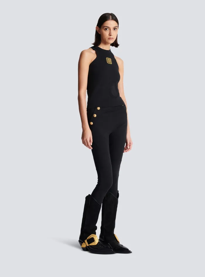 Balmain PB Embroidered Tank Top Black Women TShirts