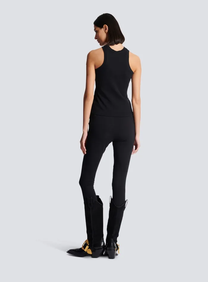 Balmain PB Embroidered Tank Top Black Women TShirts