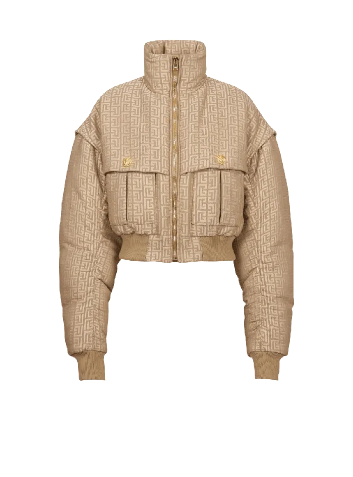 Balmain PB Labyrinth Cropped Jacquard Bomber Beige Women Outerwear