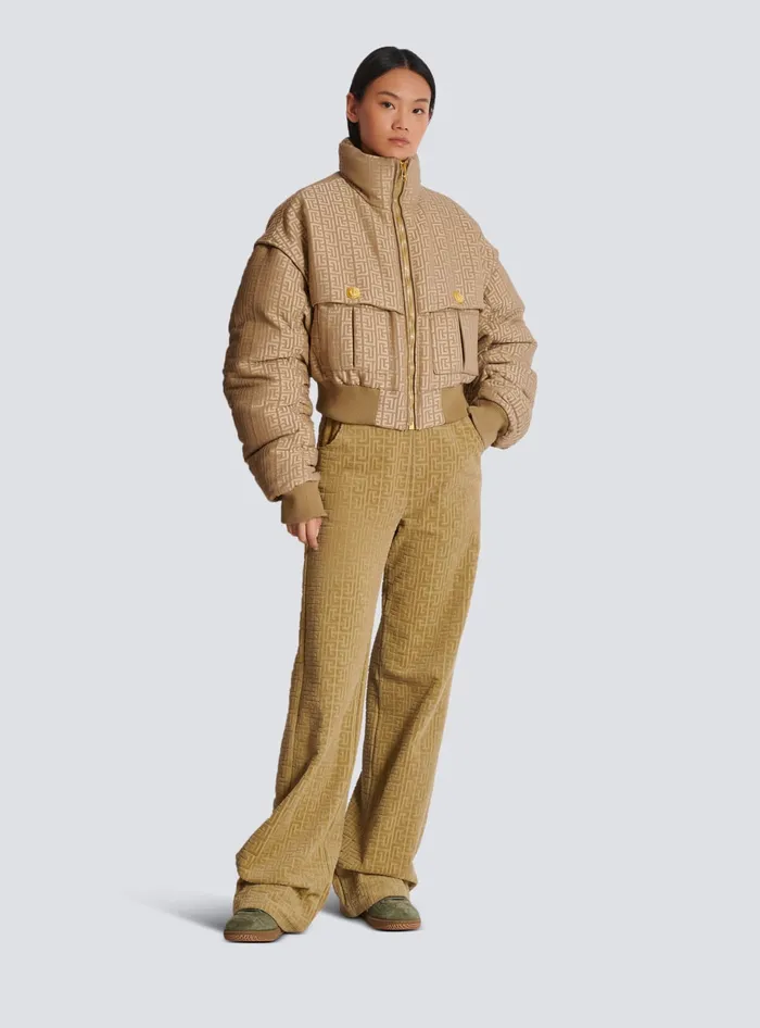 Balmain PB Labyrinth Cropped Jacquard Bomber Beige Women Outerwear