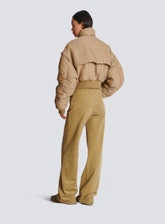 Balmain PB Labyrinth Cropped Jacquard Bomber Beige Women Outerwear