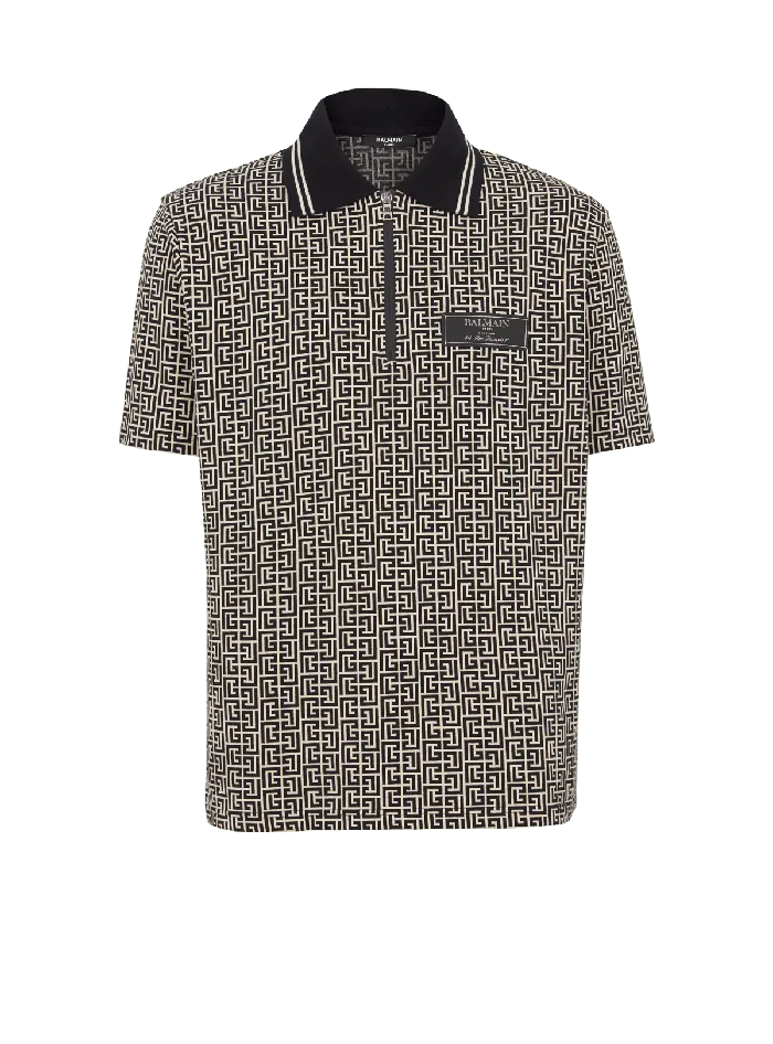 Balmain PB Labyrinth Jacquard Polo Shirt Black Men Shirts And Polos