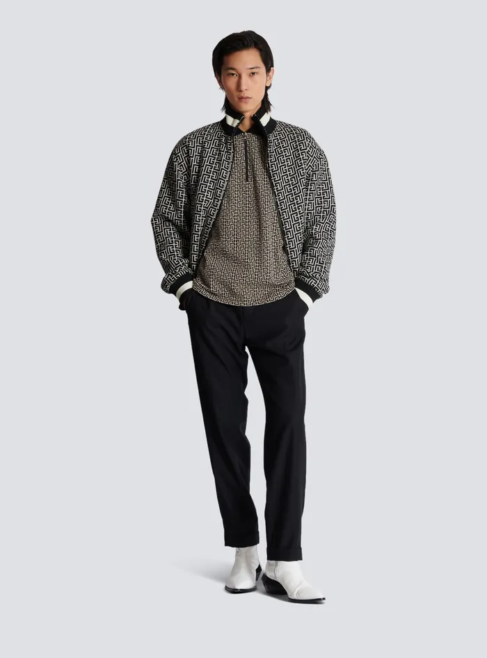 Balmain PB Labyrinth Jacquard Polo Shirt Black Men Shirts And Polos