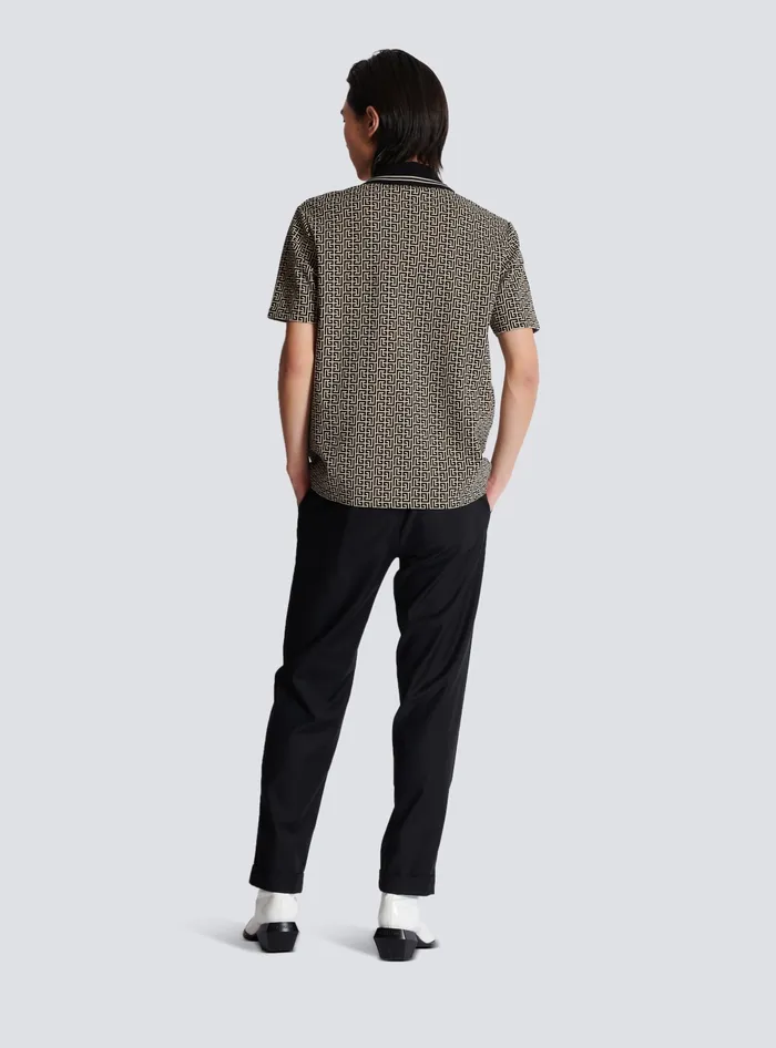Balmain PB Labyrinth Jacquard Polo Shirt Black Men Shirts And Polos