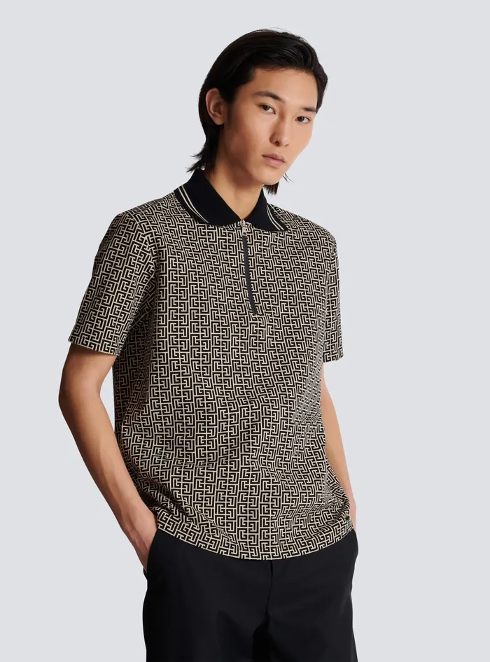 Balmain PB Labyrinth Jacquard Polo Shirt Black Men Shirts And Polos