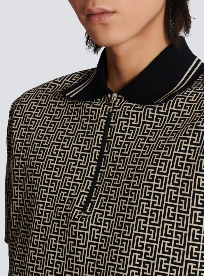Balmain PB Labyrinth Jacquard Polo Shirt Black Men Shirts And Polos