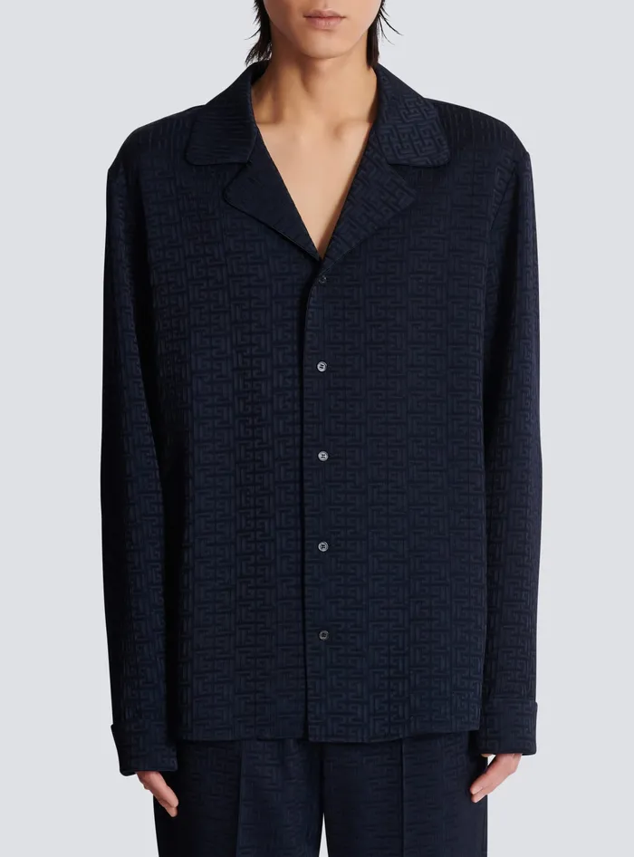 Balmain PB Labyrinth Jacquard Pyjama Shirt Navy Men Shirts And Polos