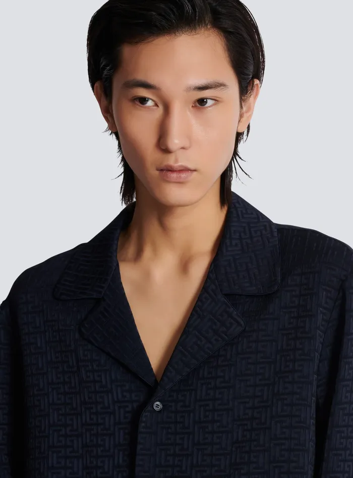 Balmain PB Labyrinth Jacquard Pyjama Shirt Navy Men Shirts And Polos