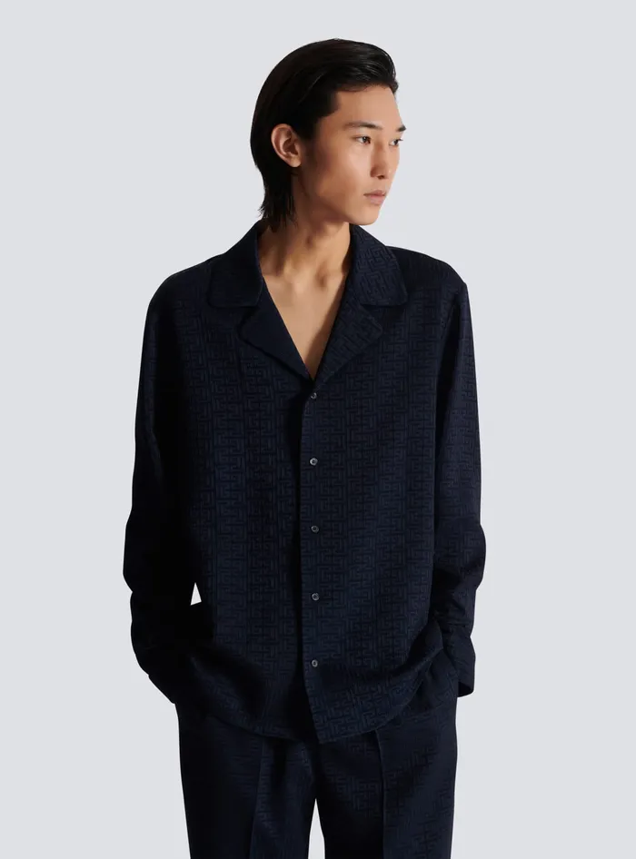 Balmain PB Labyrinth Jacquard Pyjama Shirt Navy Men Shirts And Polos