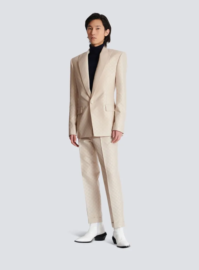 Balmain PB Labyrinth Jacquard Straightleg Trousers Beige Men Trousers And Shorts