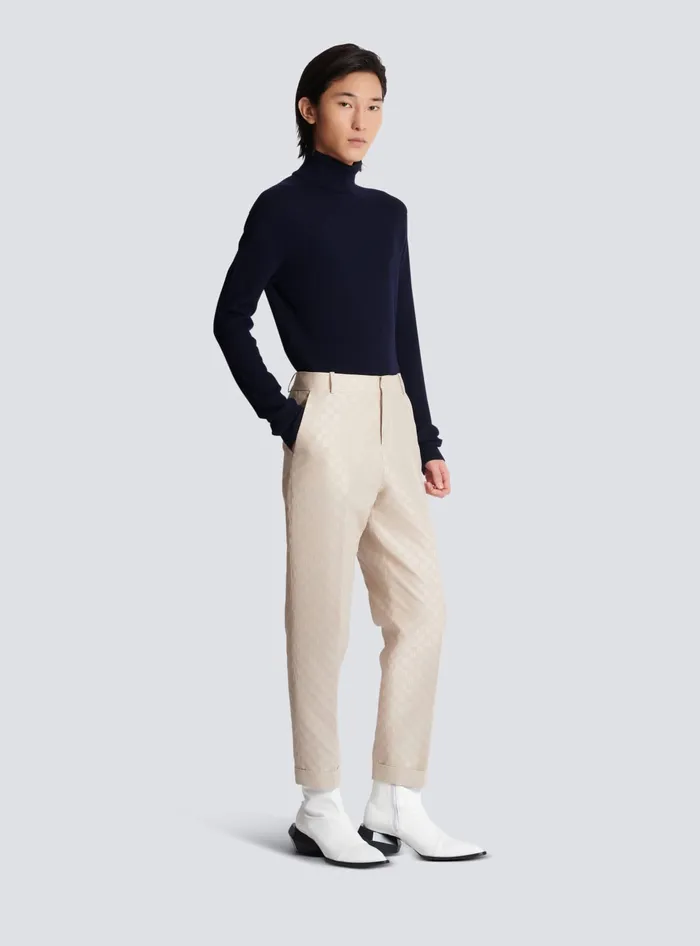 Balmain PB Labyrinth Jacquard Straightleg Trousers Beige Men Trousers And Shorts