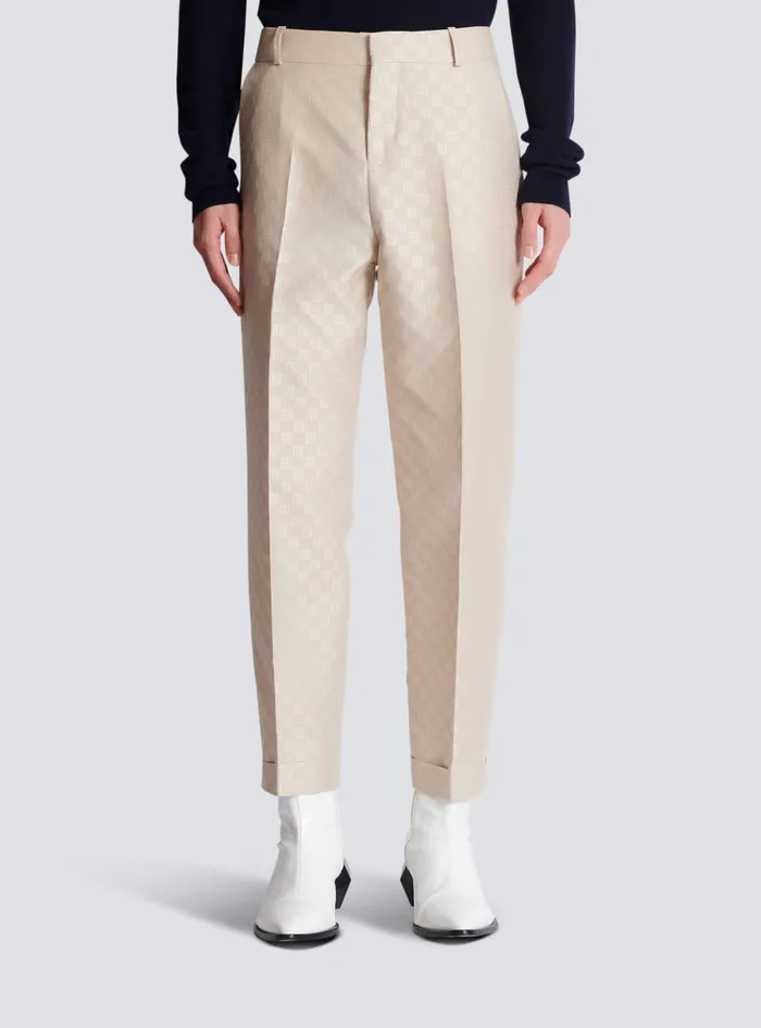 Balmain PB Labyrinth Jacquard Straightleg Trousers Beige Men Trousers And Shorts