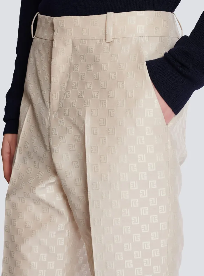 Balmain PB Labyrinth Jacquard Straightleg Trousers Beige Men Trousers And Shorts