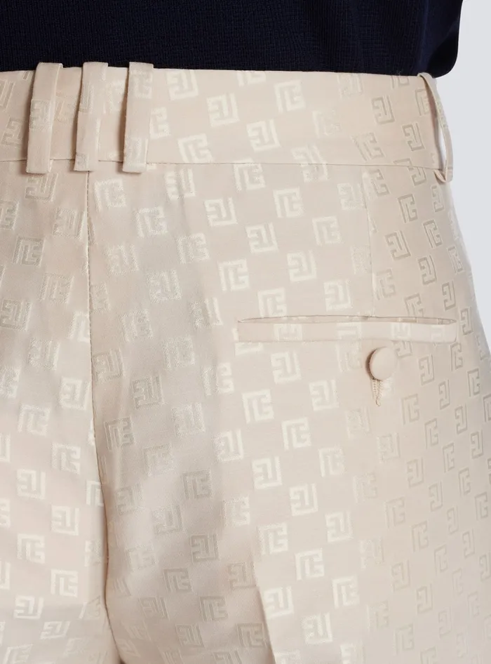 Balmain PB Labyrinth Jacquard Straightleg Trousers Beige Men Trousers And Shorts