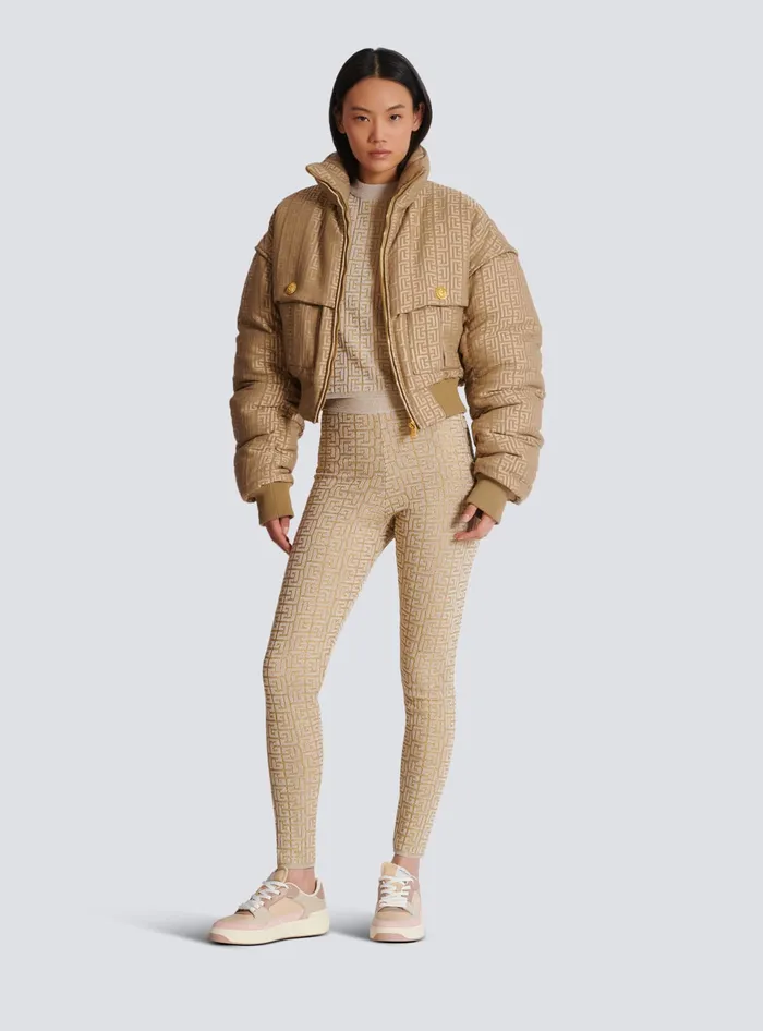 Balmain PB Labyrinth Knit Leggings Beige Women Knitwear