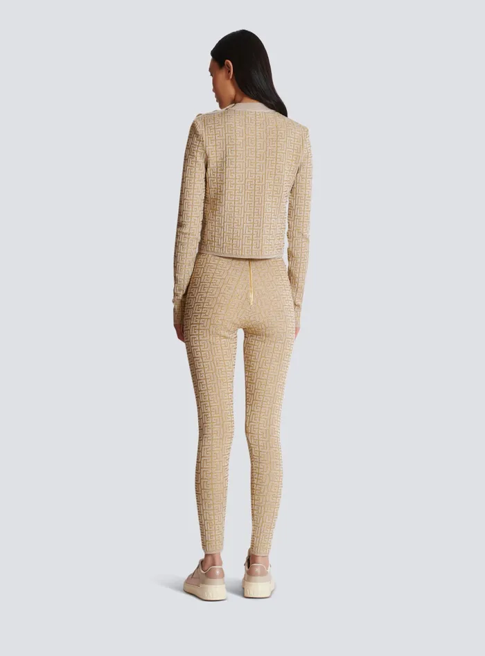 Balmain PB Labyrinth Knit Leggings Beige Women Knitwear