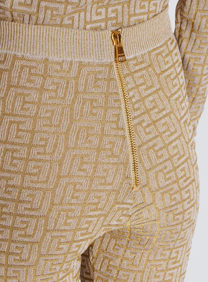Balmain PB Labyrinth Knit Leggings Beige Women Knitwear