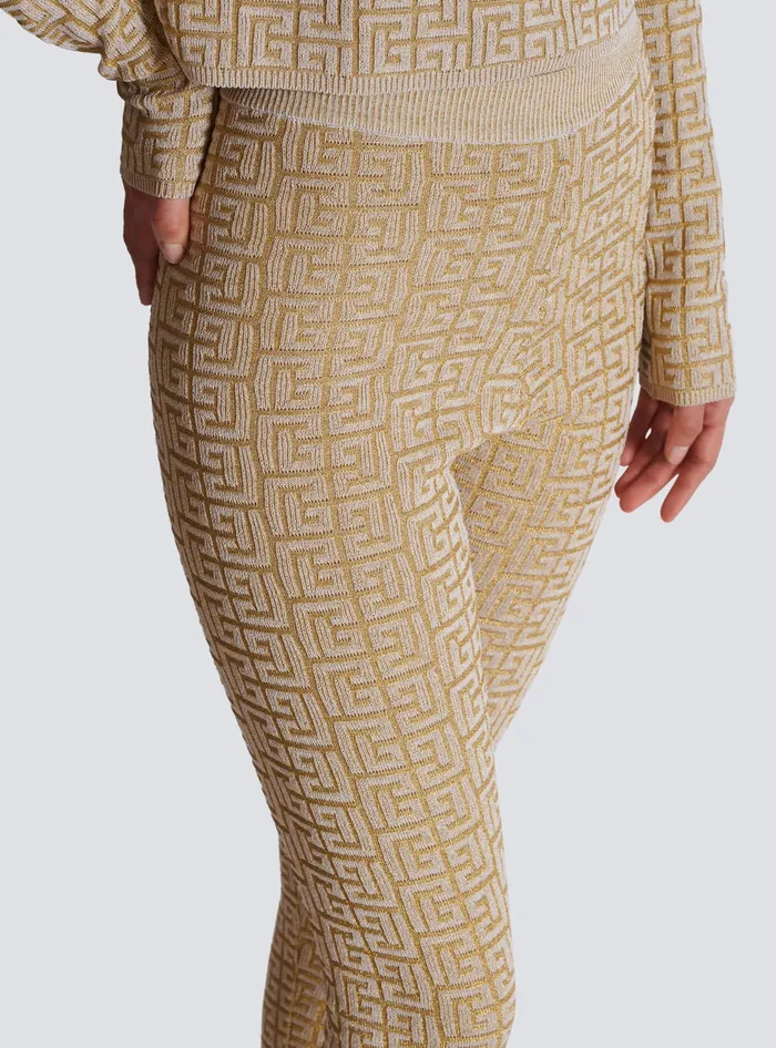 Balmain PB Labyrinth Knit Leggings Beige Women Knitwear