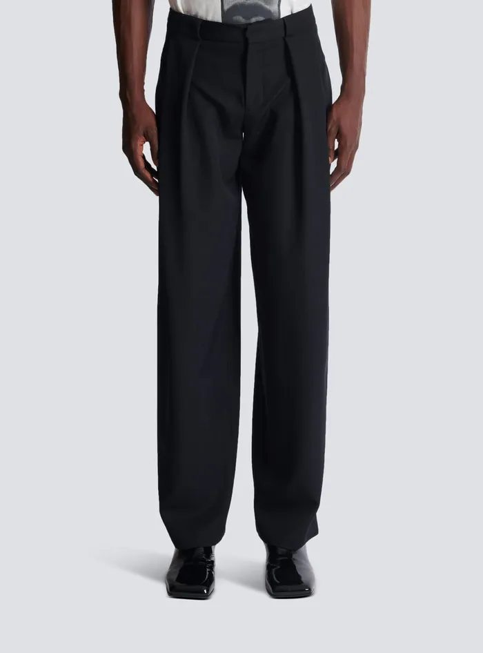 Balmain Pleated Grain De Poudre Trousers Black Men Trousers And Shorts