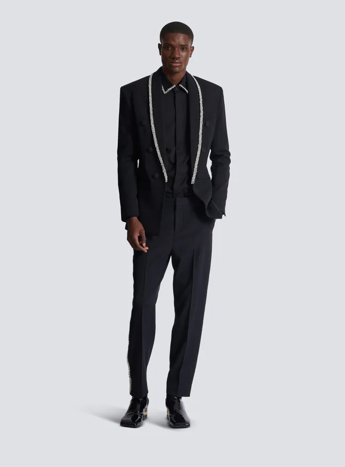 Balmain Poplin Shirt With Embroidered Collar Black Men Shirts And Polos