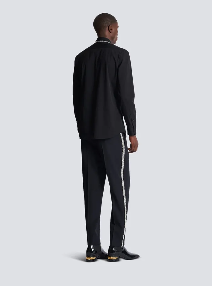 Balmain Poplin Shirt With Embroidered Collar Black Men Shirts And Polos