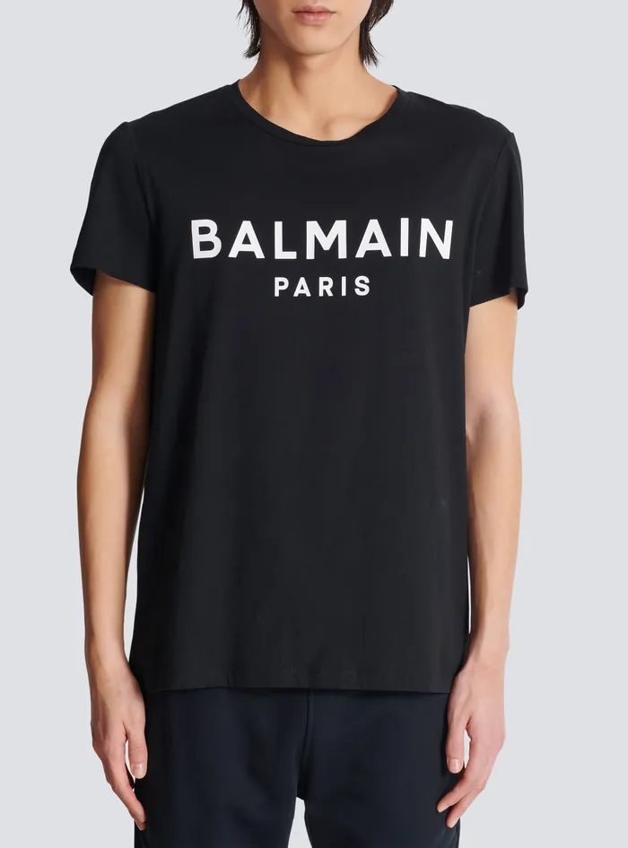 Balmain Printed Paris Shortsleeved Tshirt Black Men TShirts