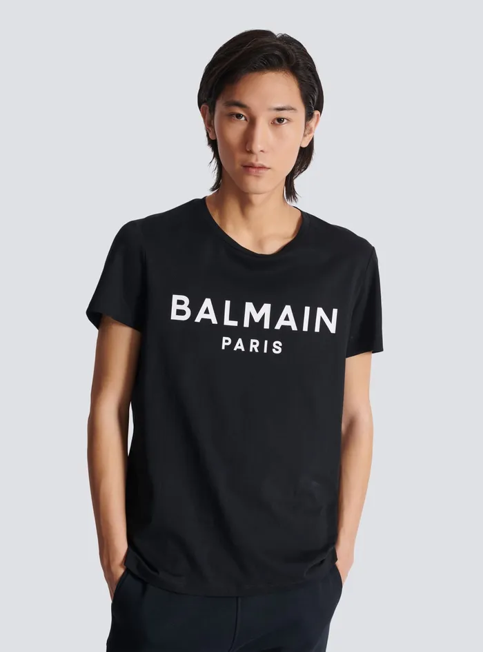 Balmain Printed Paris Shortsleeved Tshirt Black Men TShirts