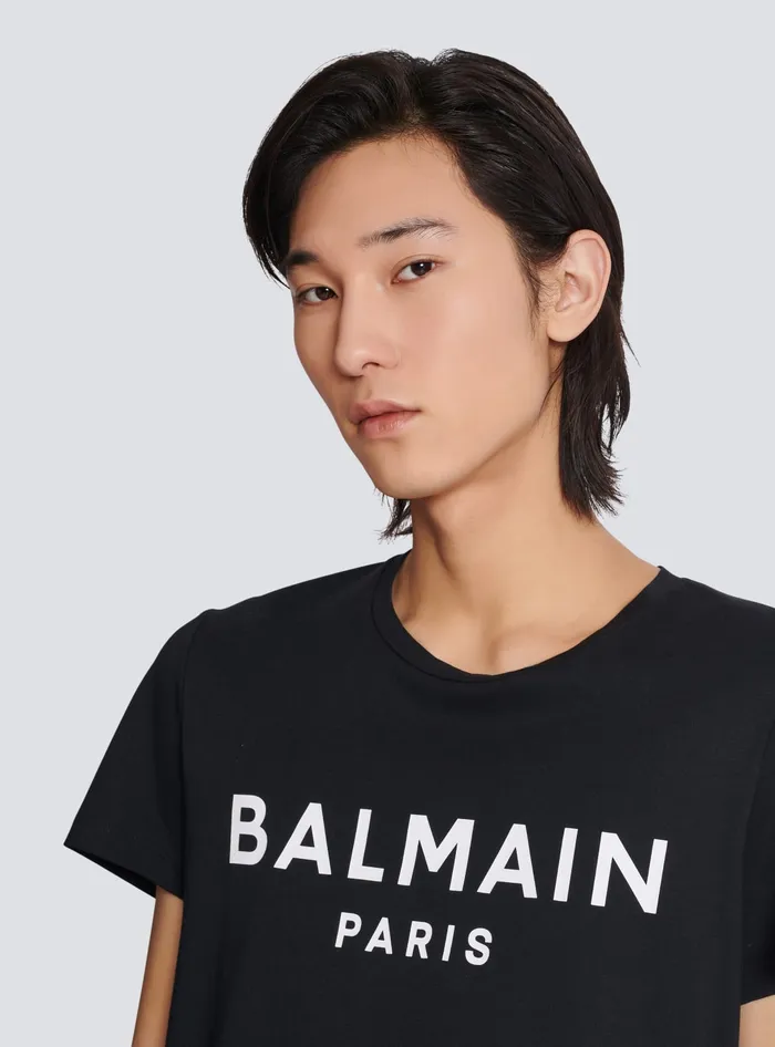 Balmain Printed Paris Shortsleeved Tshirt Black Men TShirts