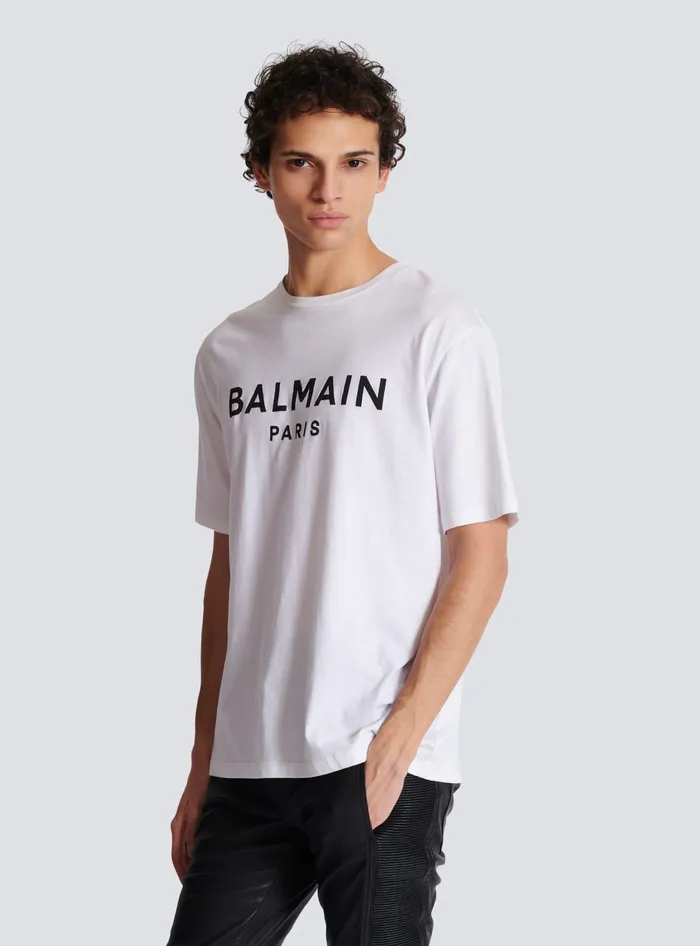 Balmain Printed Paris Shortsleeved Tshirt White Men TShirts
