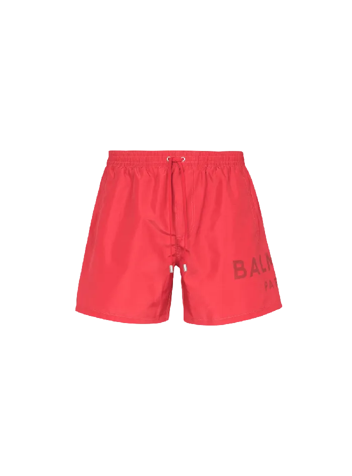 Balmain Printed Paris Swim Shorts Red Men Swimwear