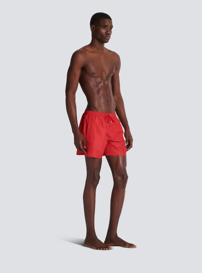 Balmain Printed Paris Swim Shorts Red Men Swimwear