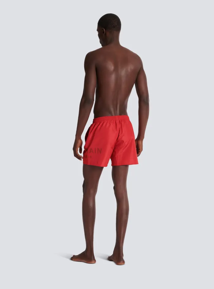 Balmain Printed Paris Swim Shorts Red Men Swimwear