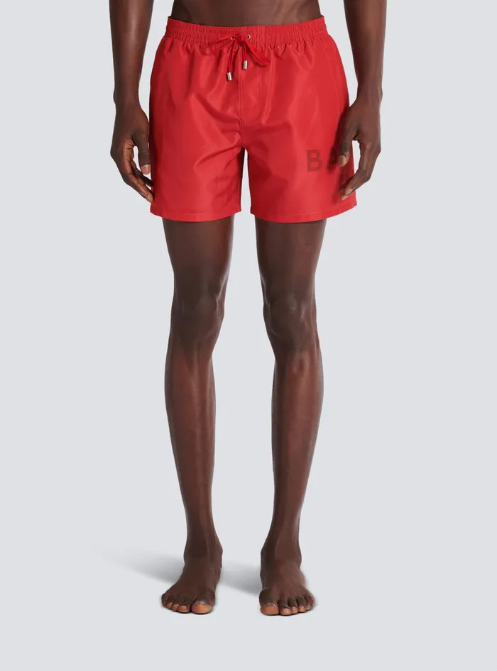 Balmain Printed Paris Swim Shorts Red Men Swimwear