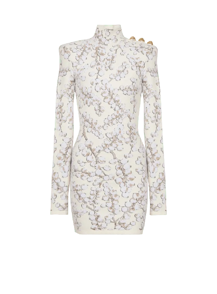 Balmain Redcurrant Jacquard Knit Short Dress White Women Dresses