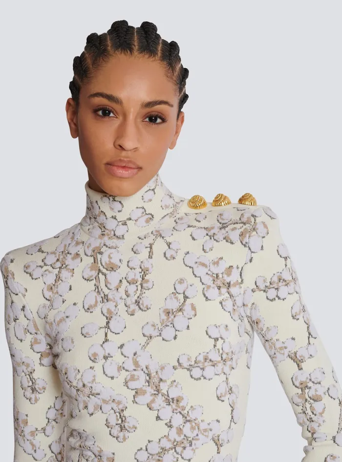 Balmain Redcurrant Jacquard Knit Short Dress White Women Dresses
