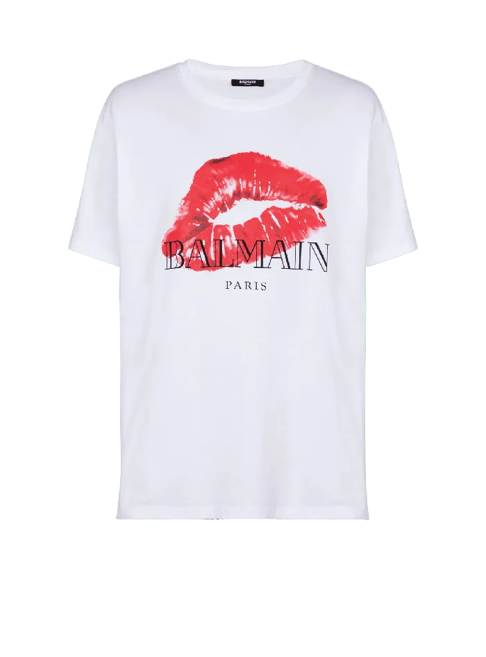 Balmain Relaxed Tshirt With Kiss Print White Men TShirts