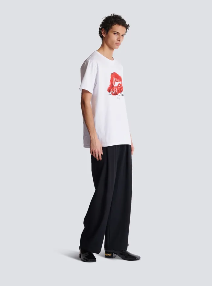 Balmain Relaxed Tshirt With Kiss Print White Men TShirts
