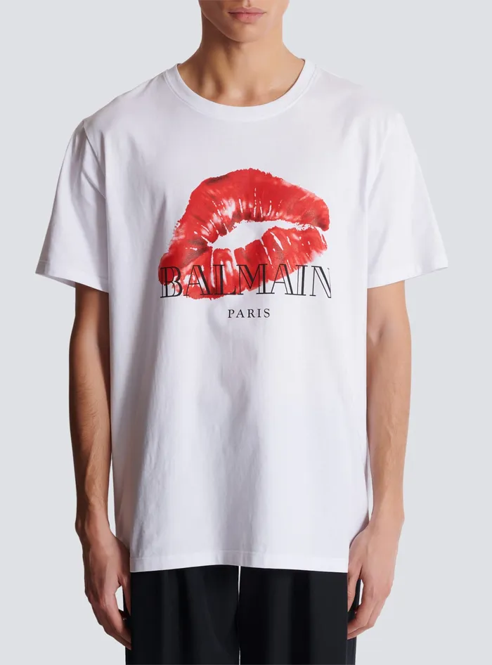Balmain Relaxed Tshirt With Kiss Print White Men TShirts