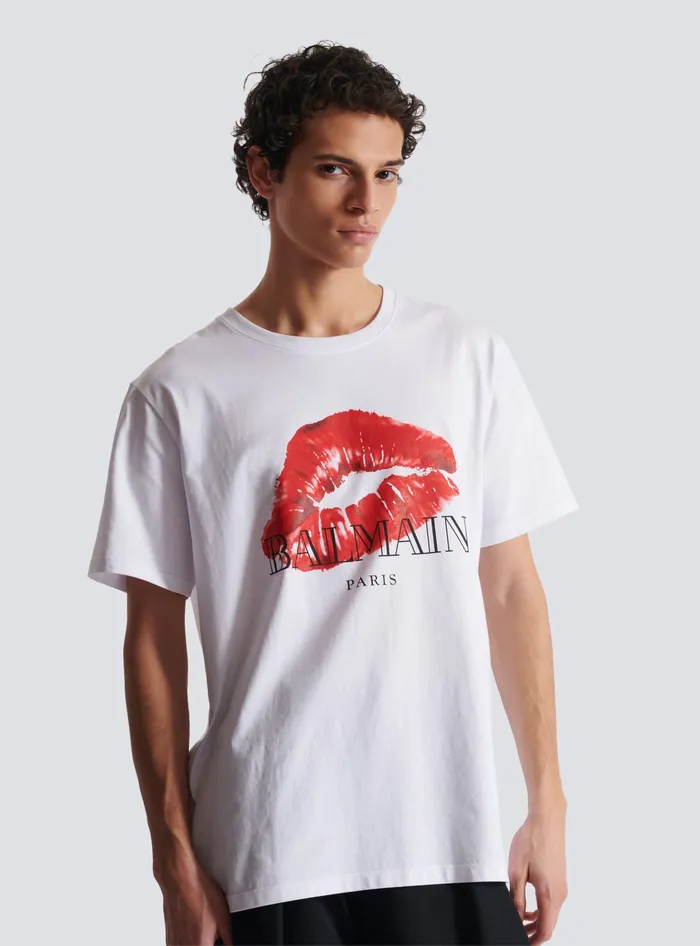 Balmain Relaxed Tshirt With Kiss Print White Men TShirts