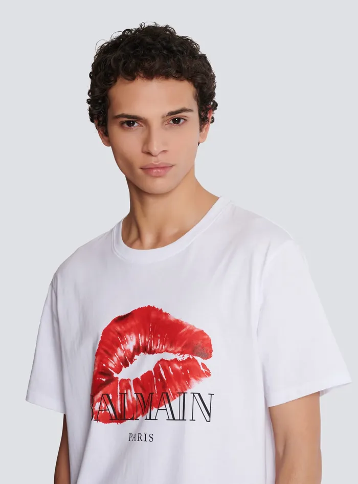 Balmain Relaxed Tshirt With Kiss Print White Men TShirts