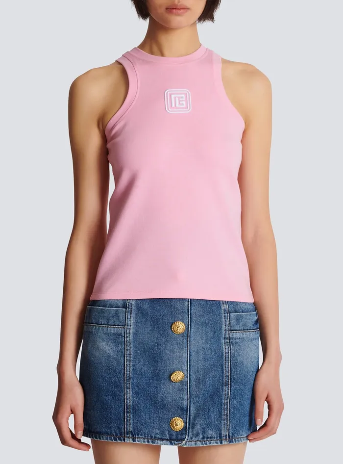Balmain Retro PB Tank Top Pink Women TShirts