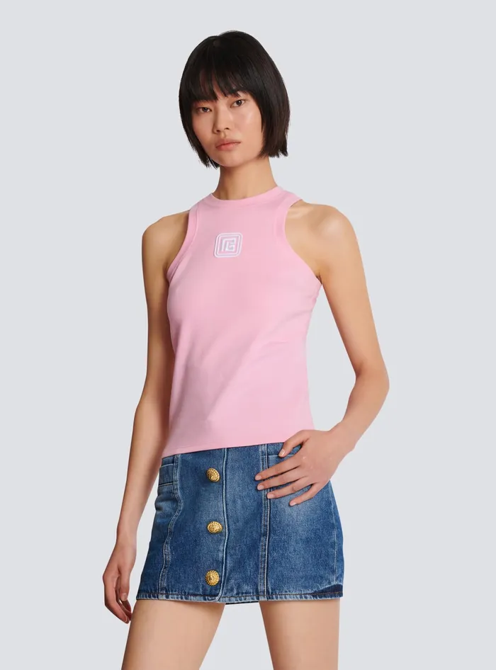 Balmain Retro PB Tank Top Pink Women TShirts