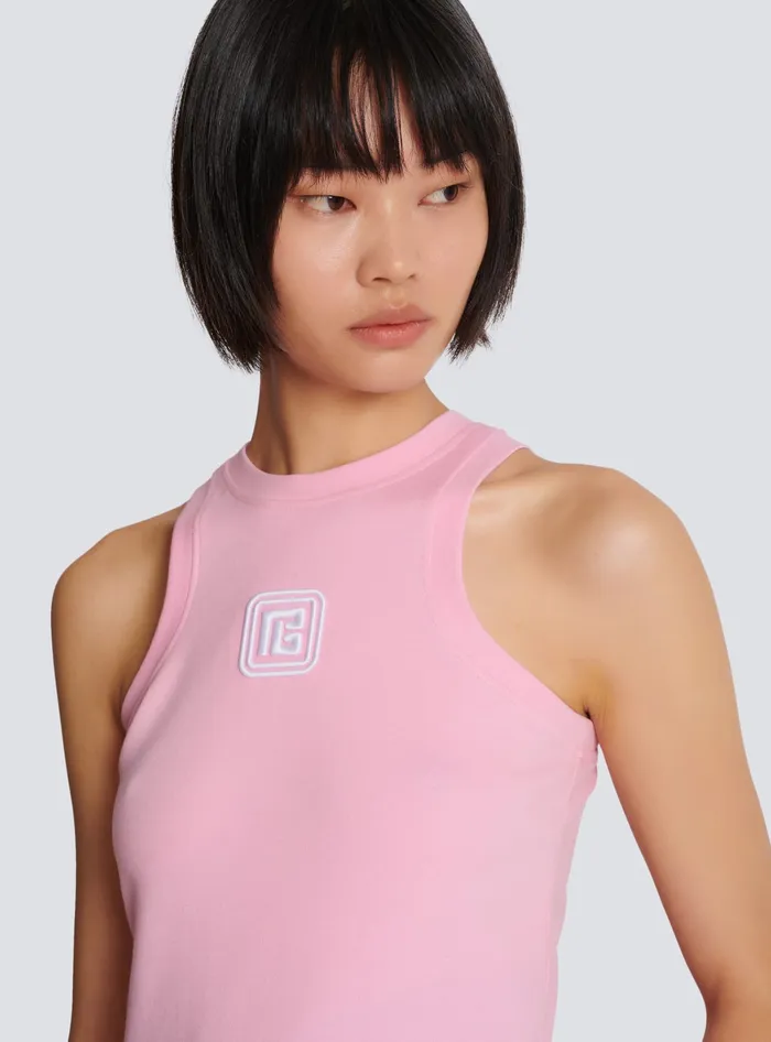 Balmain Retro PB Tank Top Pink Women TShirts