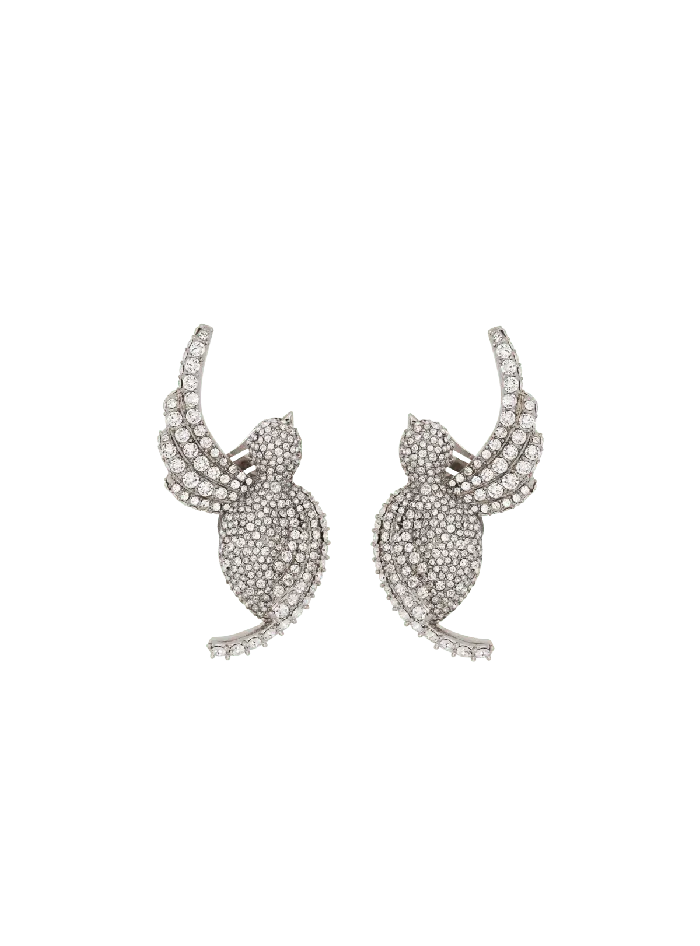Balmain Rhinestone And Palladium Swallow Earrings Silver Women Fashion Jewelry