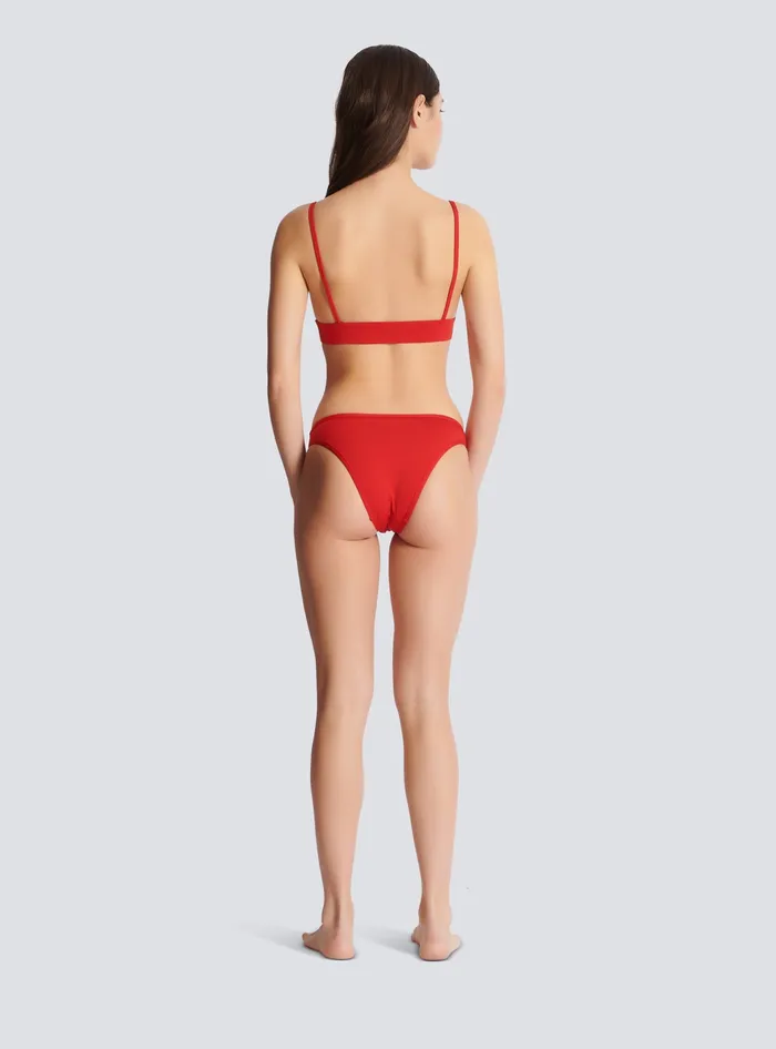 Balmain Rhinestoned Triangle Bikini Red Women Swimwear