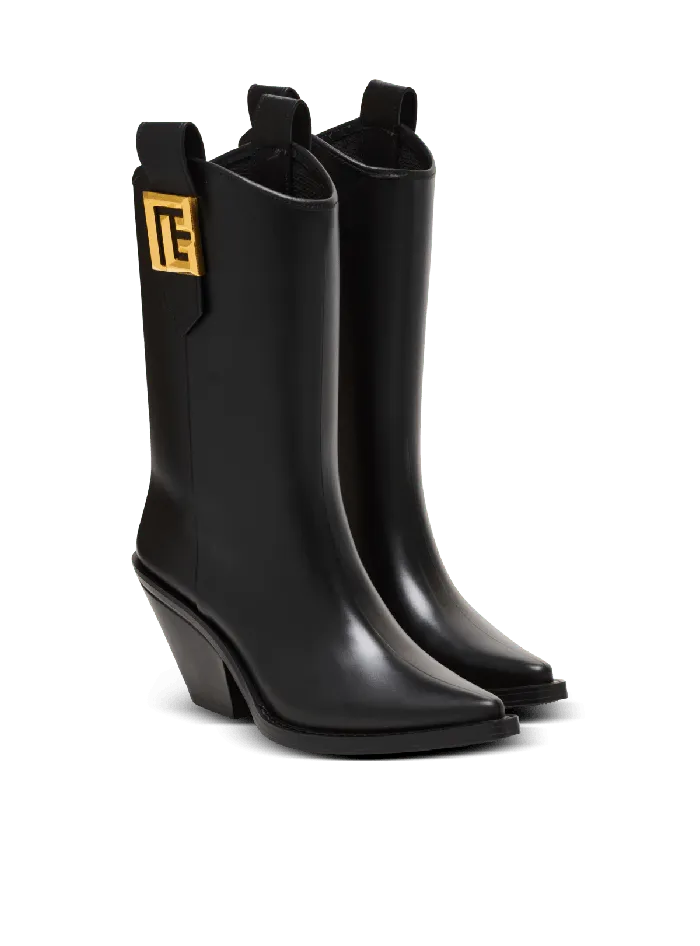 Balmain Rubber Tess PB Cowboy Boots Black Women Boots