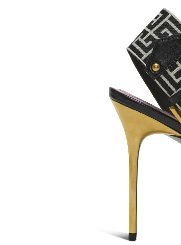 Balmain Ruby Sandals In Calfskin And PB Labyrinth Canvas Black Women High Heels and Pumps