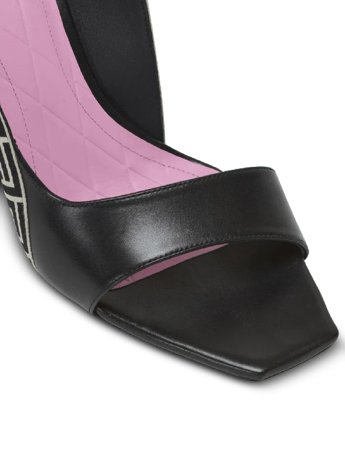 Balmain Ruby Sandals In Calfskin And PB Labyrinth Canvas Black Women High Heels and Pumps
