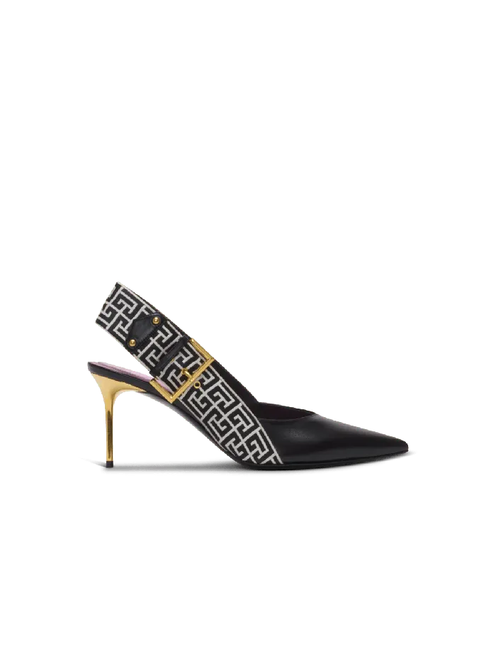 Balmain Ruby Slingbacks In Calfskin And Monogrammed Black Women High Heels and Pumps Balmain Ruby Slingbacks In Calfskin And Monogrammed Black Women High Heels and Pumps