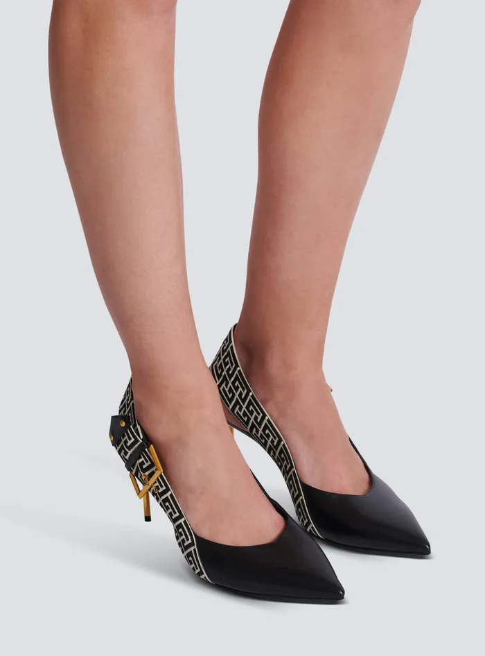 Balmain Ruby Slingbacks In Calfskin And Monogrammed Black Women High Heels and Pumps